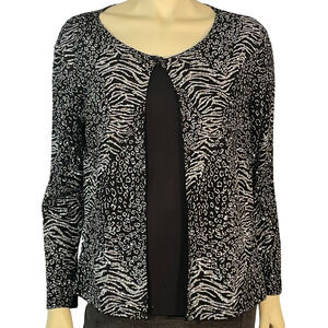 Notations Sz L Cardigan w/Attached Cami Stretch Jersey Knit Glitter Animal Print